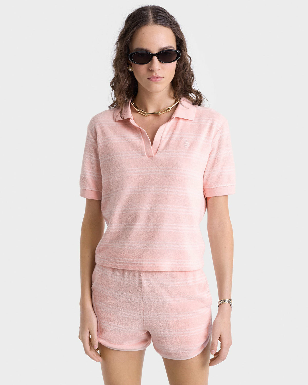 Sporty & Rich SRC Terry Polo - Pink Dolphin Striped