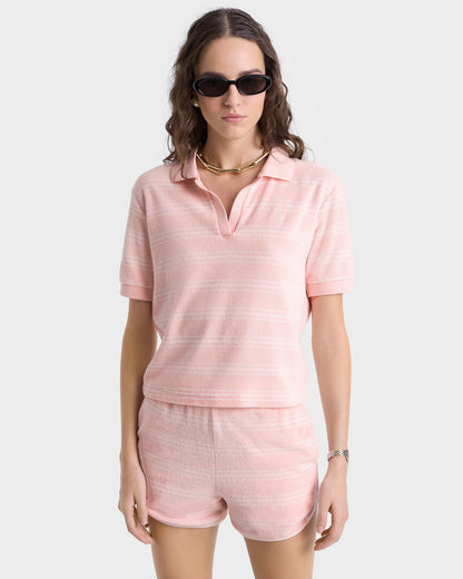 Sporty & Rich SRC Terry Polo - Pink Dolphin Striped