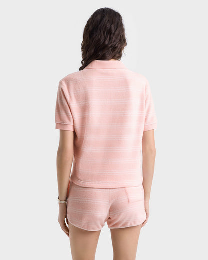 Sporty & Rich SRC Terry Polo - Pink Dolphin Striped
