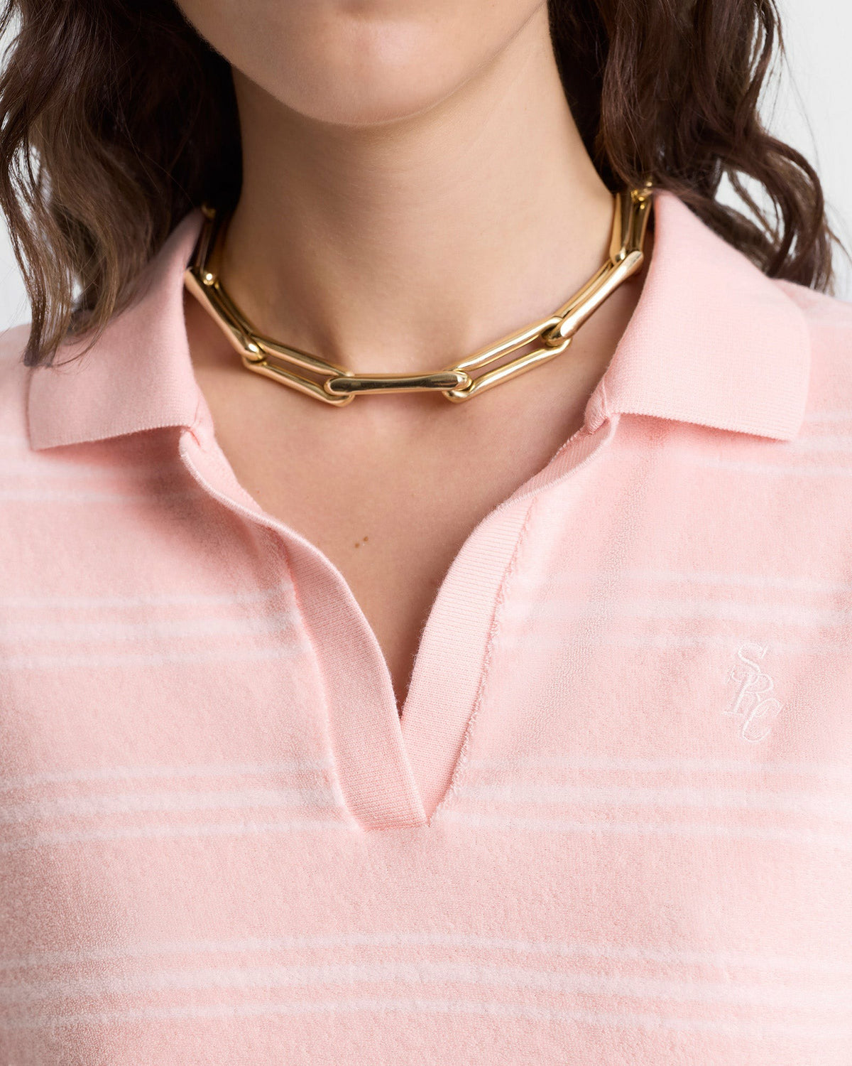 Sporty & Rich SRC Terry Polo - Pink Dolphin Striped