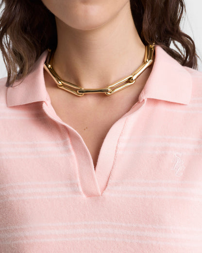Sporty & Rich SRC Terry Polo - Pink Dolphin Striped