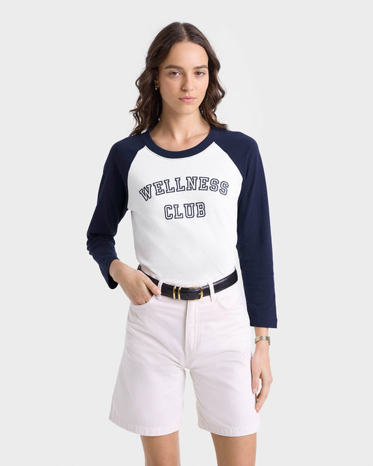 Sporty & Rich Wellness Club Baseball Tee - White/Navy