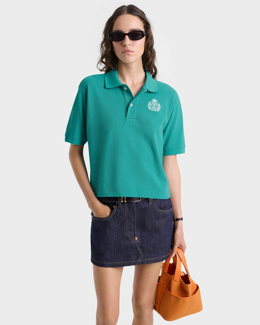 Sporty & Rich H&W Crest Pique Polo - Spring Green/White