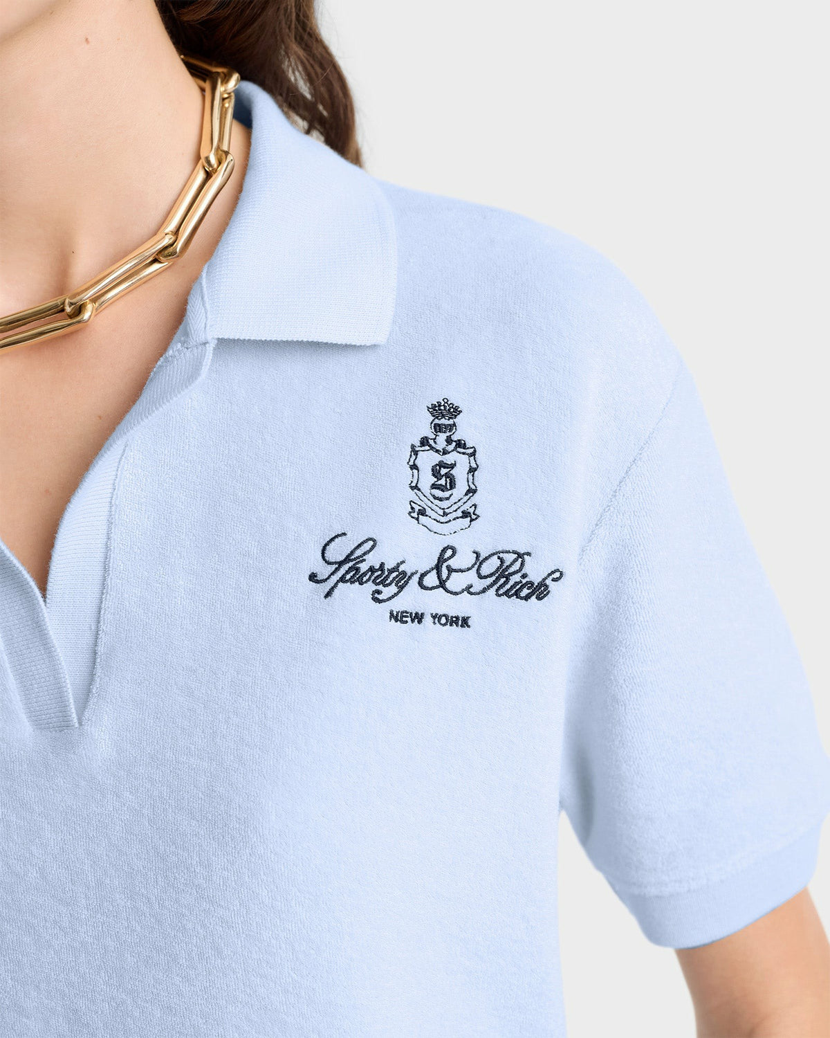 Sporty & Rich Vendome Terry Polo - Ciel/Navy