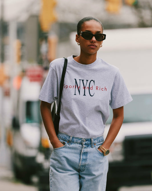 Sporty & Rich NY Minute T-Shirt - Heather Gray/Navy