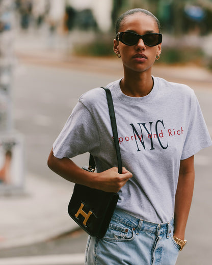 Sporty & Rich NY Minute T-Shirt - Heather Gray/Navy