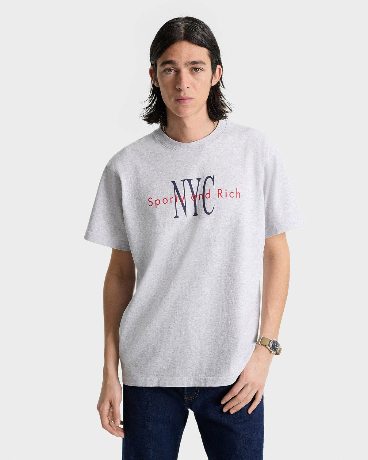 Sporty & Rich NY Minute T-Shirt - Heather Gray/Navy