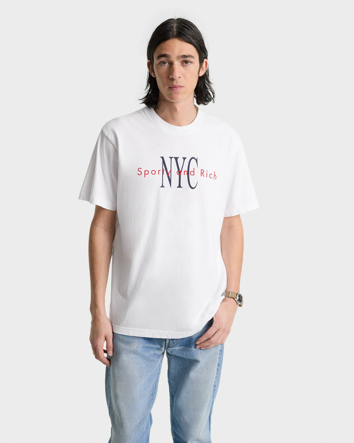 Sporty & Rich NY Minute T-Shirt - White/Navy
