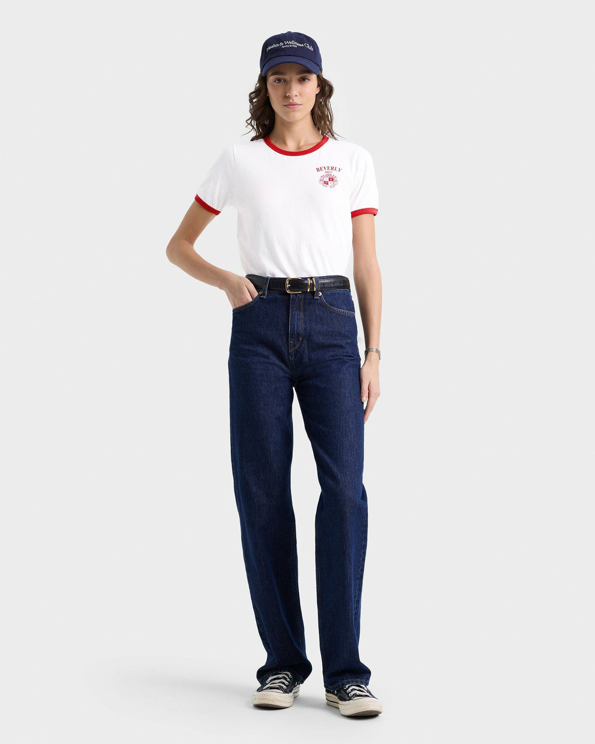 Sporty & Rich Beverly Hills Crest Soft Ringer Tee - White/Ruby