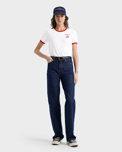 Sporty & Rich Beverly Hills Crest Soft Ringer Tee - White/Ruby
