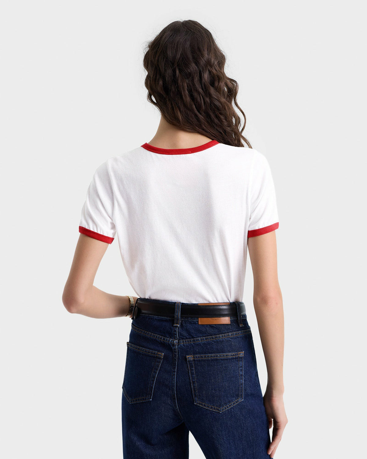 Sporty & Rich Beverly Hills Crest Soft Ringer Tee - White/Ruby
