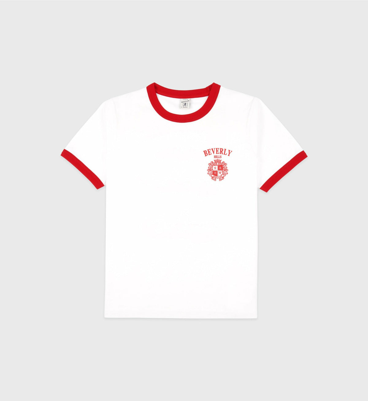 Sporty & Rich Beverly Hills Crest Soft Ringer Tee - White/Ruby