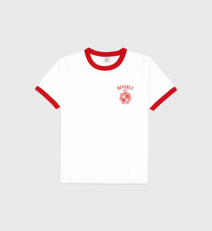 Sporty & Rich Beverly Hills Crest Soft Ringer Tee - White/Ruby