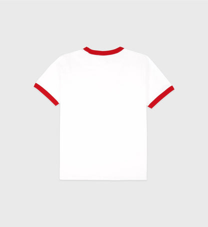 Sporty & Rich Beverly Hills Crest Soft Ringer Tee - White/Ruby