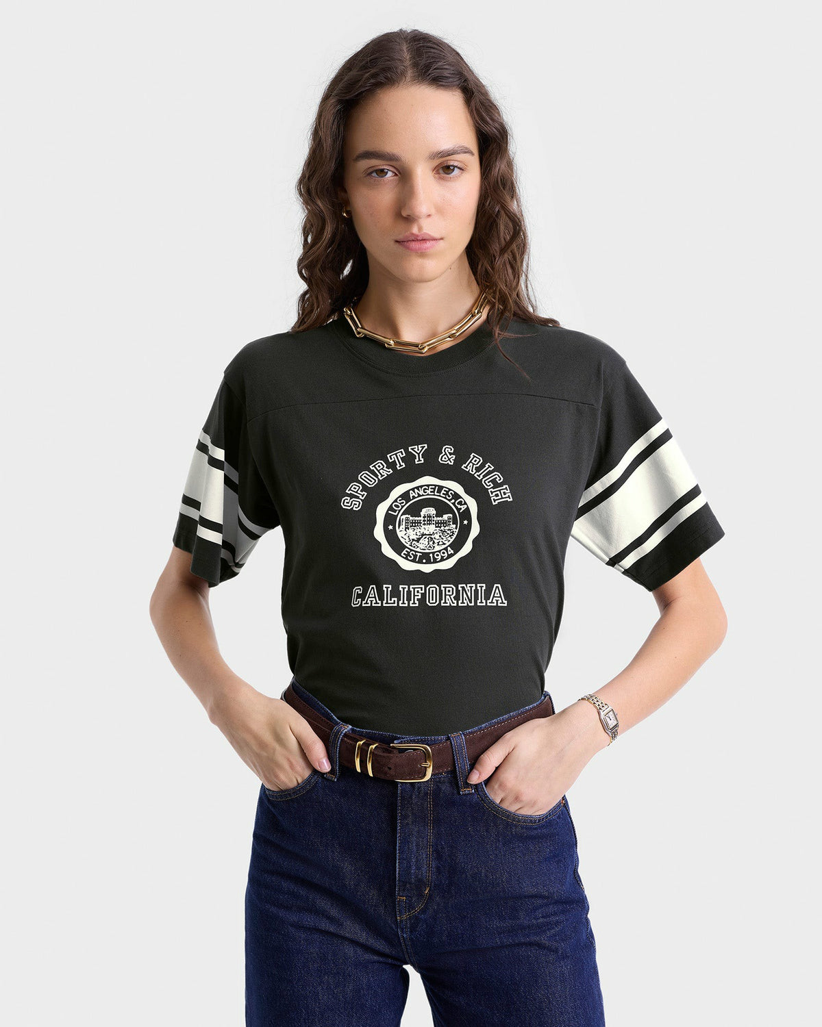 Sporty & Rich California Emblem Rugby Tee - Faded Black