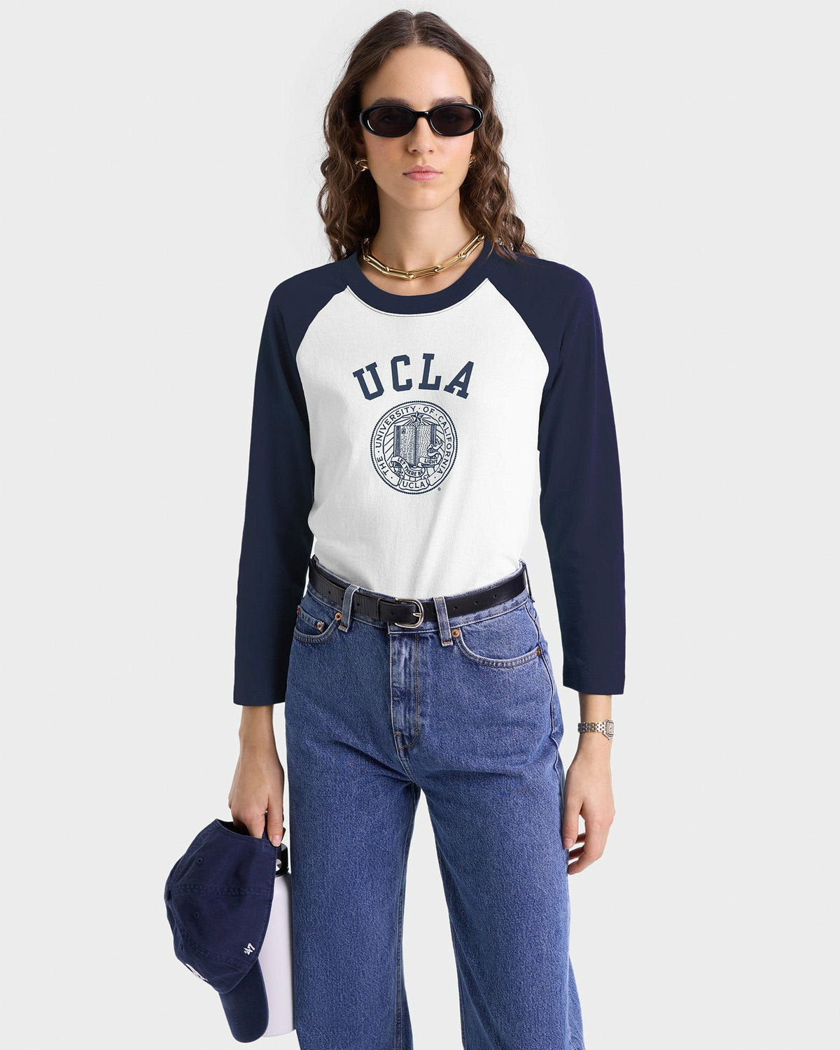 Sporty & Rich UCLA Crest Baseball Tee - White/Navy