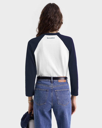 Sporty & Rich UCLA Crest Baseball Tee - White/Navy