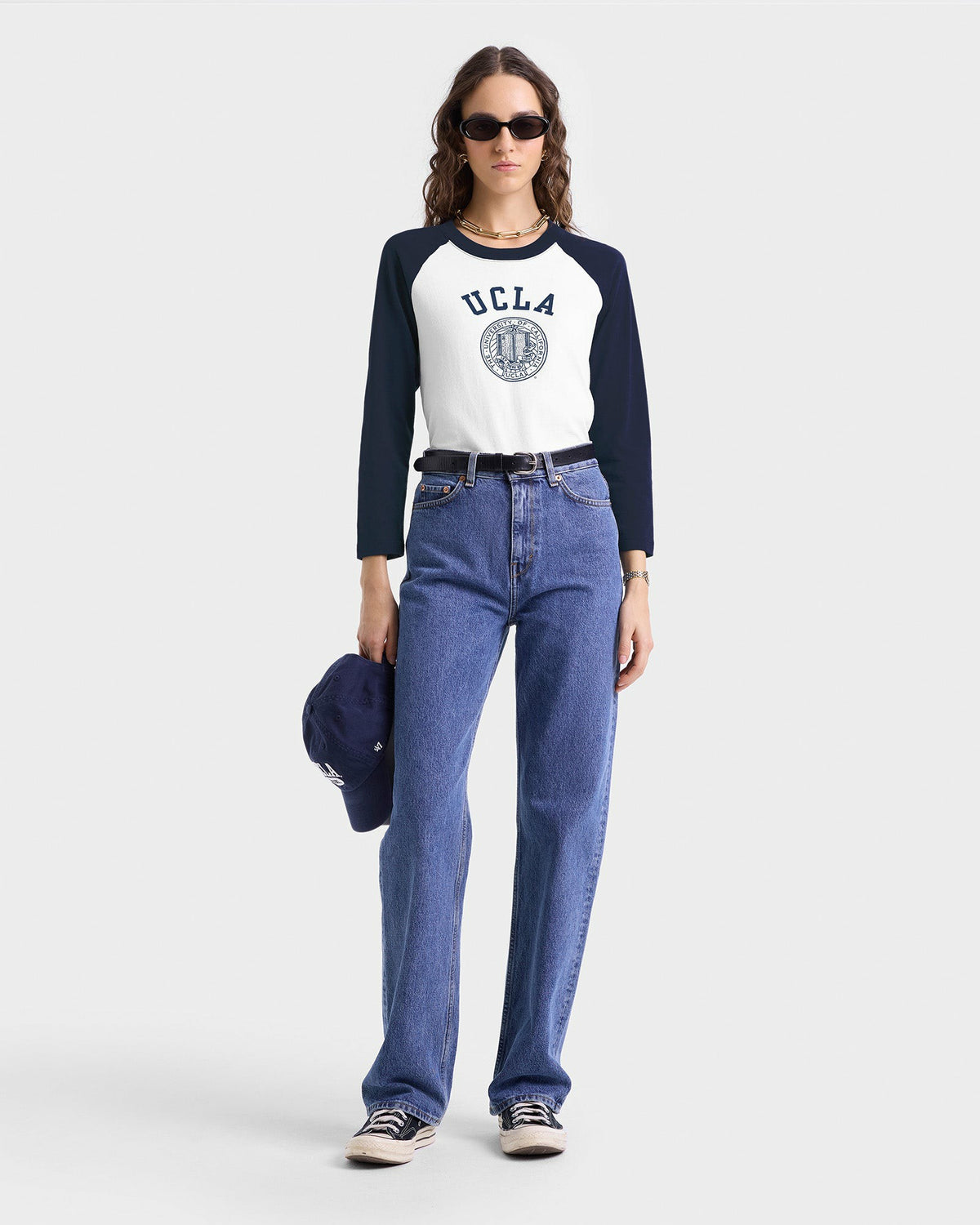 Sporty & Rich UCLA Crest Baseball Tee - White/Navy