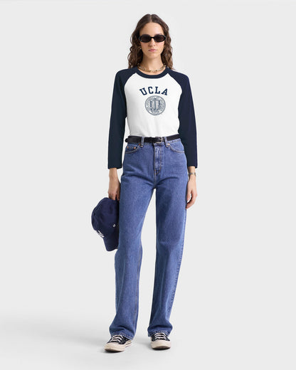 Sporty & Rich UCLA Crest Baseball Tee - White/Navy