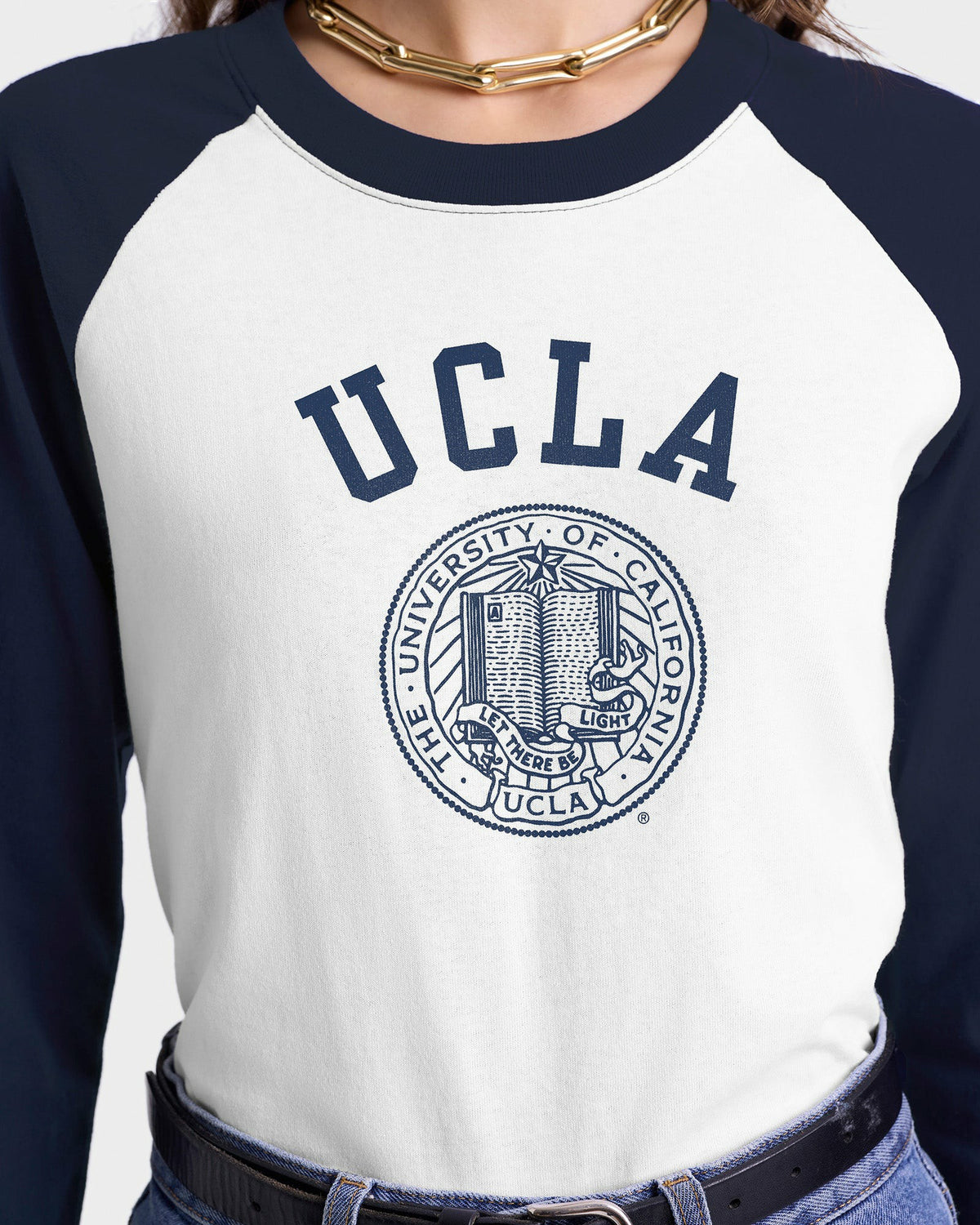 Sporty & Rich UCLA Crest Baseball Tee - White/Navy