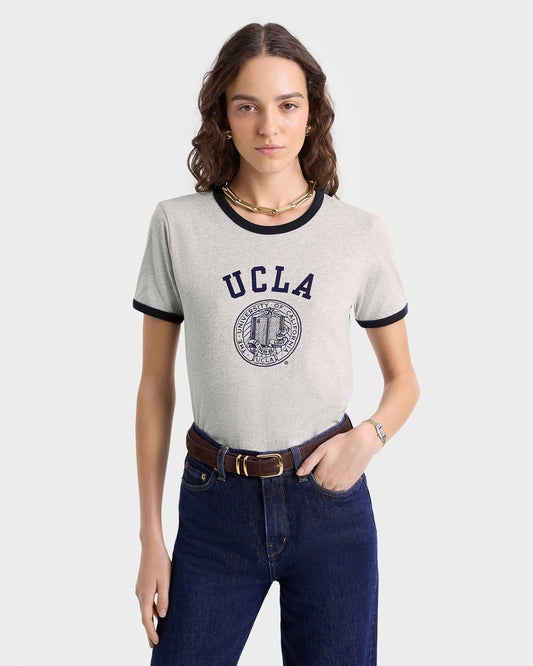 Sporty & Rich UCLA Crest Ringer Tee - Heather Gray/Navy