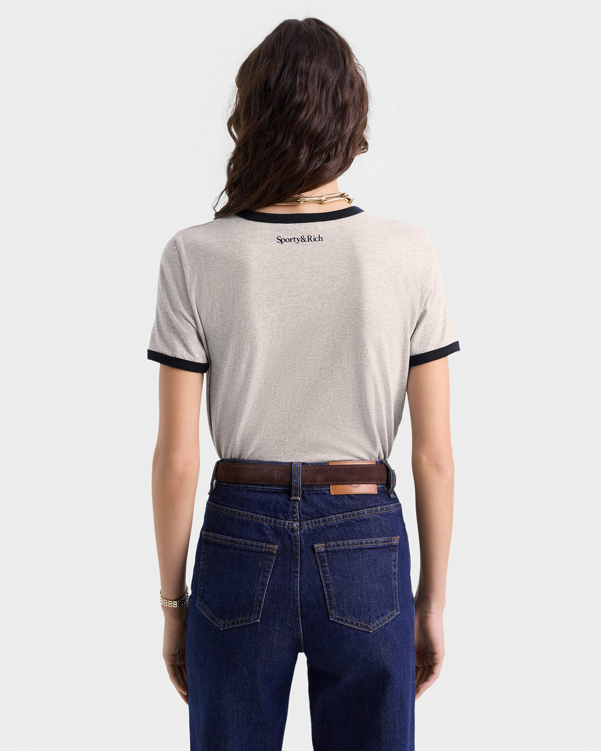 Sporty & Rich UCLA Crest Ringer Tee - Heather Gray/Navy