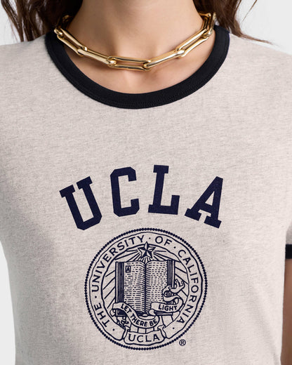 Sporty & Rich UCLA Crest Ringer Tee - Heather Gray/Navy