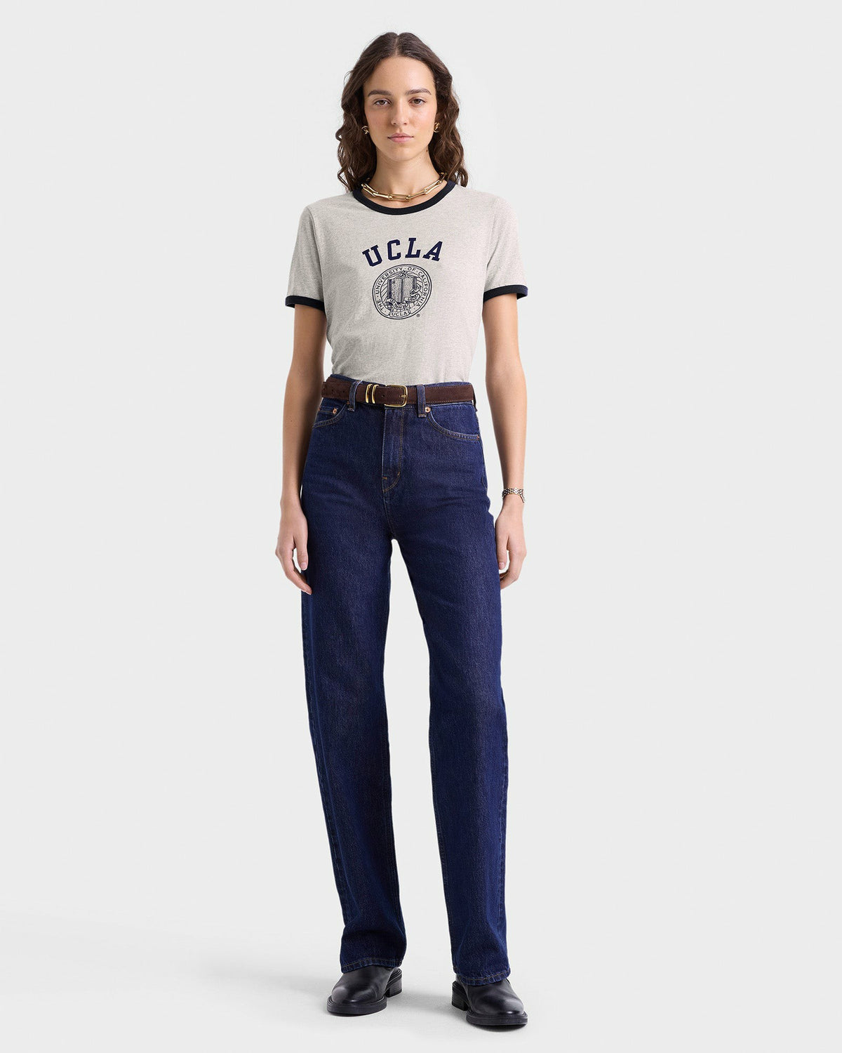 Sporty & Rich UCLA Crest Ringer Tee - Heather Gray/Navy