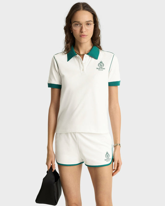 Sporty & Rich Crown 70s Pique Polo - White/Alpine