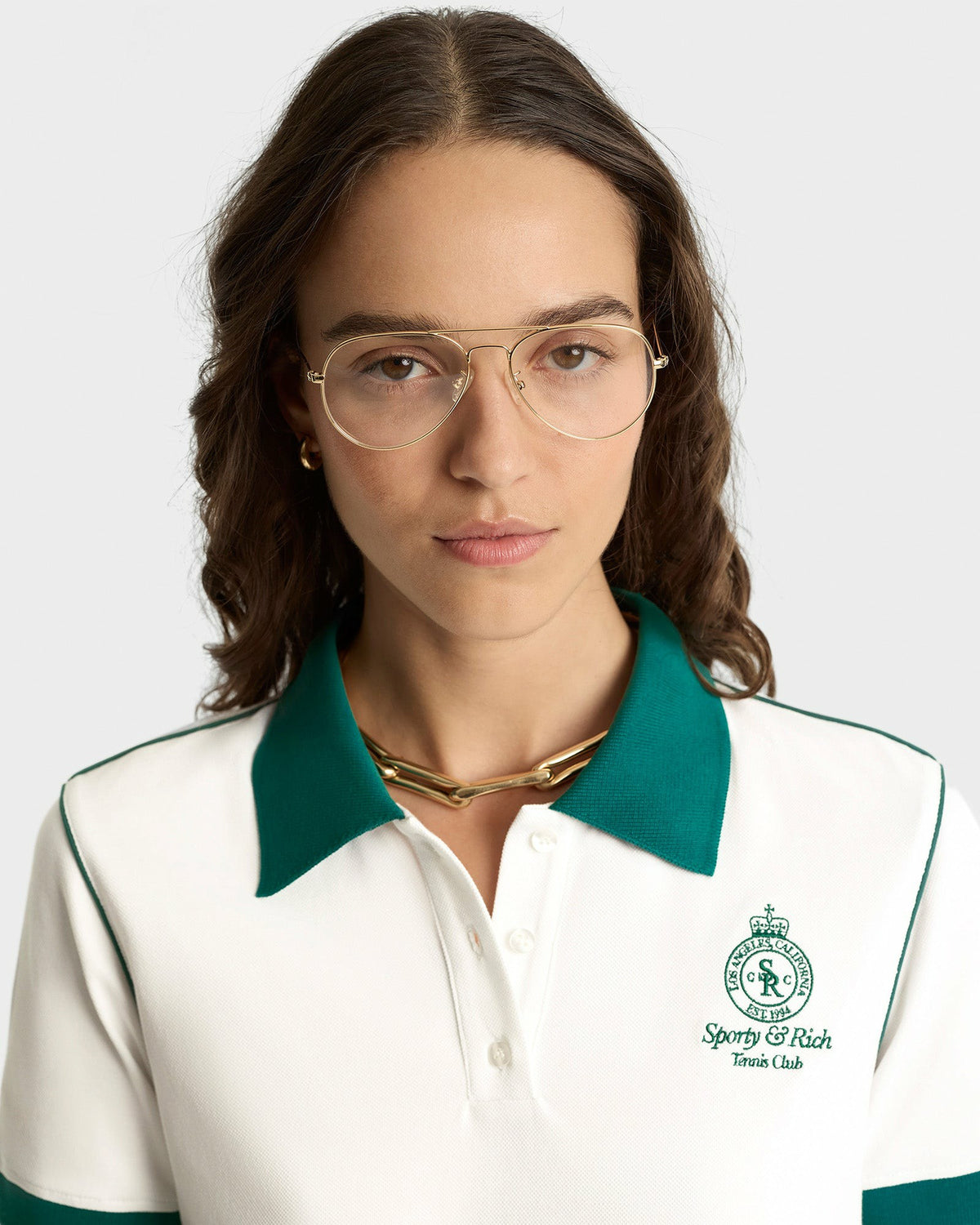 Sporty & Rich Crown 70s Pique Polo - White/Alpine