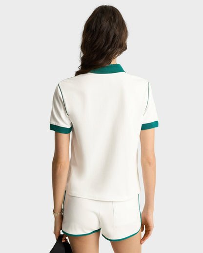 Sporty & Rich Crown 70s Pique Polo - White/Alpine