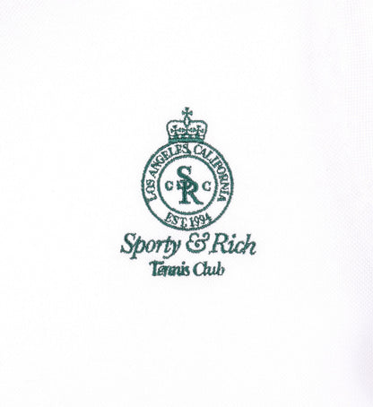 Sporty & Rich Crown 70s Pique Polo - White/Alpine