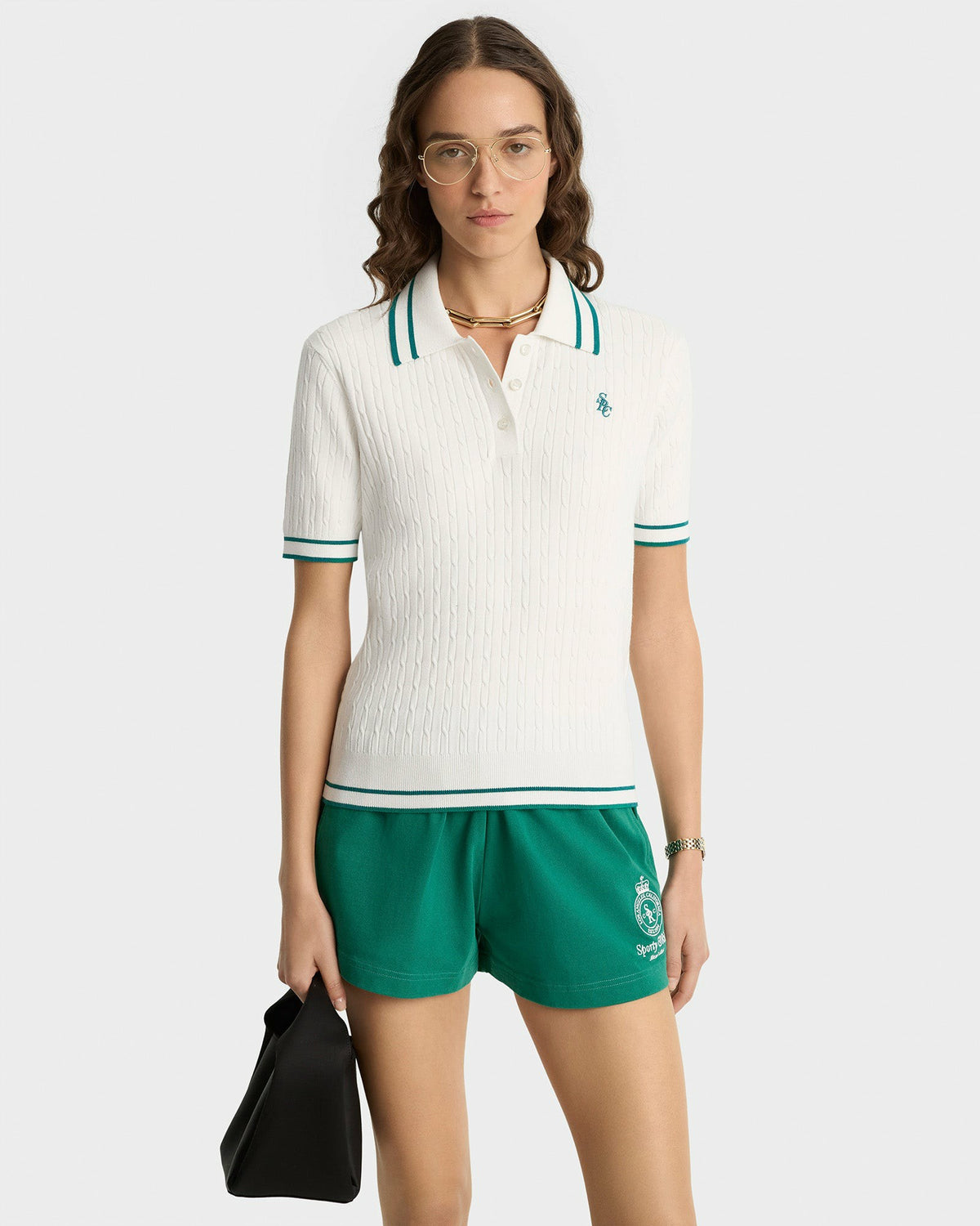 Sporty & Rich SRC Mini Cable Polo - White/Alpine