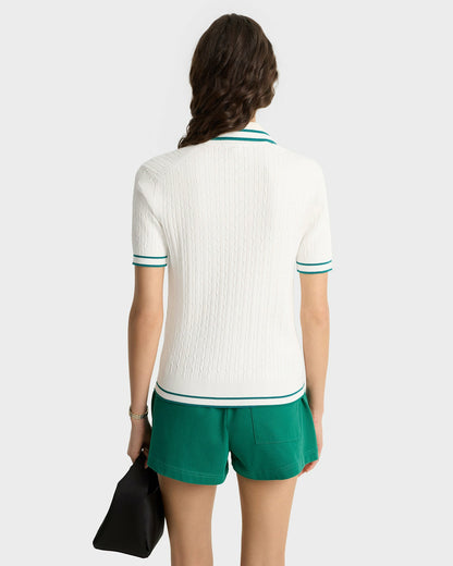 Sporty & Rich SRC Mini Cable Polo - White/Alpine