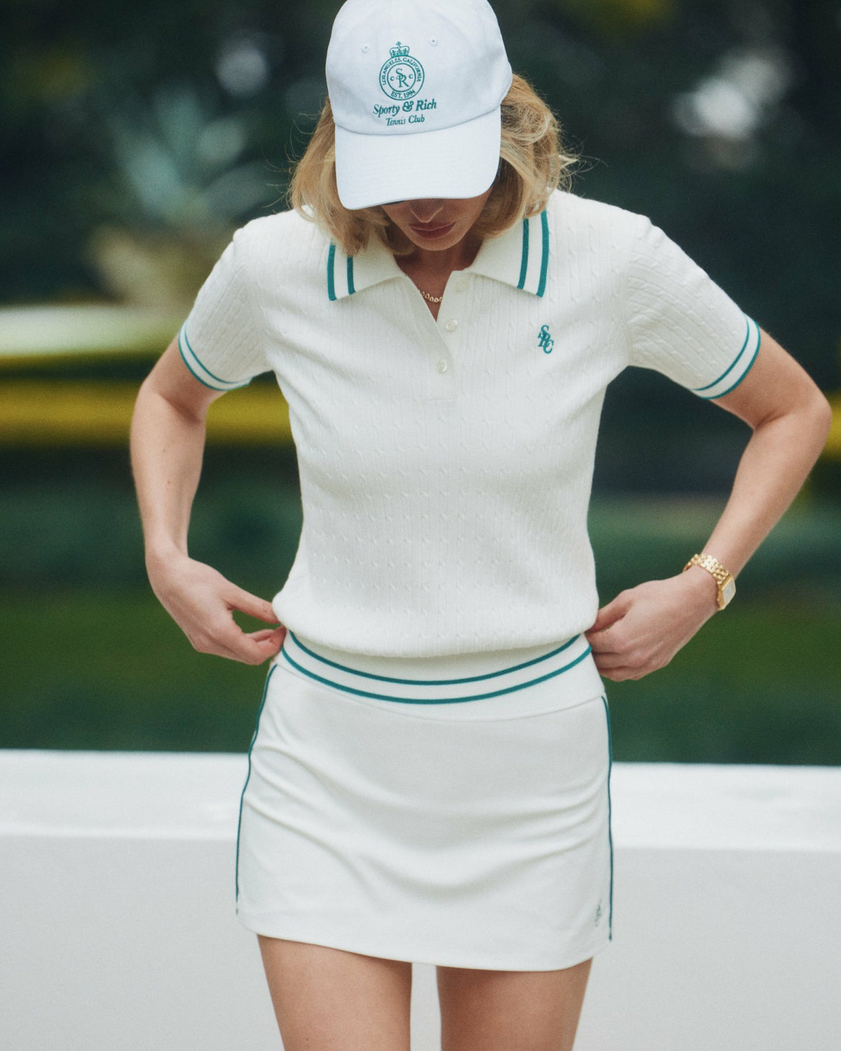 Sporty & Rich SRC Mini Cable Polo - White/Alpine