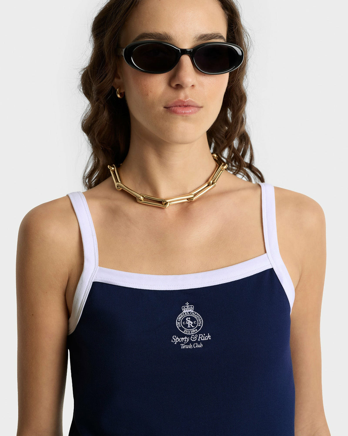 Sporty & Rich Crown Tennis Pique Tank - Navy/White
