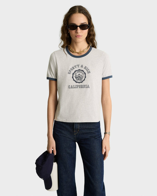 Sporty & Rich California Emblem Soft Ringer Tee - Heather Gray/Navy