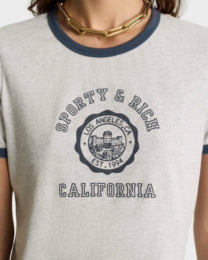 Sporty & Rich California Emblem Soft Ringer Tee - Heather Gray/Navy