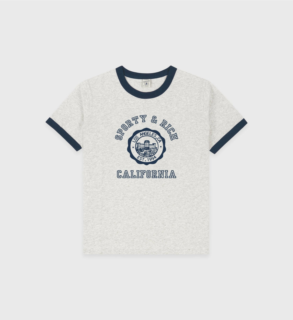 Sporty & Rich California Emblem Soft Ringer Tee - Heather Gray/Navy