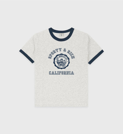 Sporty & Rich California Emblem Soft Ringer Tee - Heather Gray/Navy