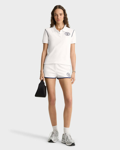 Sporty & Rich Eden Crest Embroidered Pique Polo - White/Navy