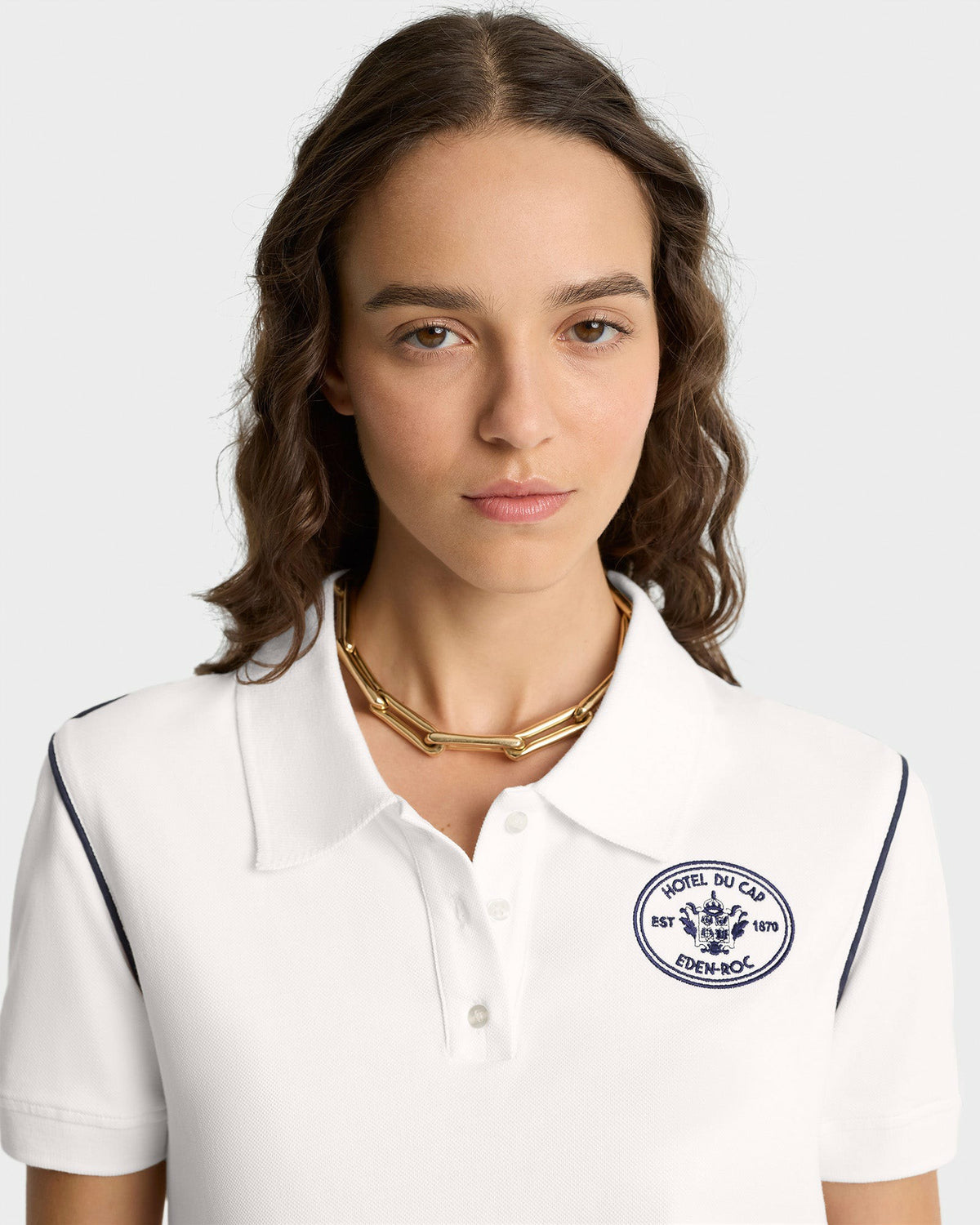 Sporty & Rich Eden Crest Embroidered Pique Polo - White/Navy