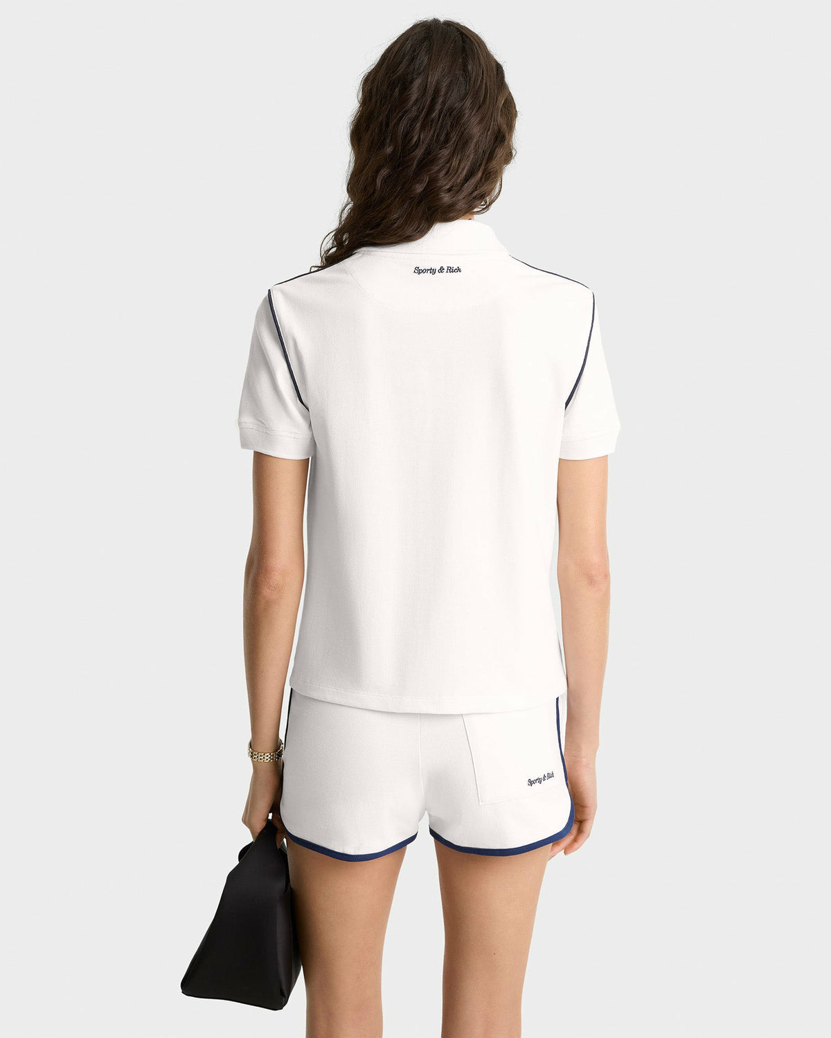 Sporty & Rich Eden Crest Embroidered Pique Polo - White/Navy