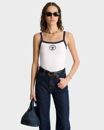 Sporty & Rich Eden Crest Embroidered Pique Tank - White/Navy