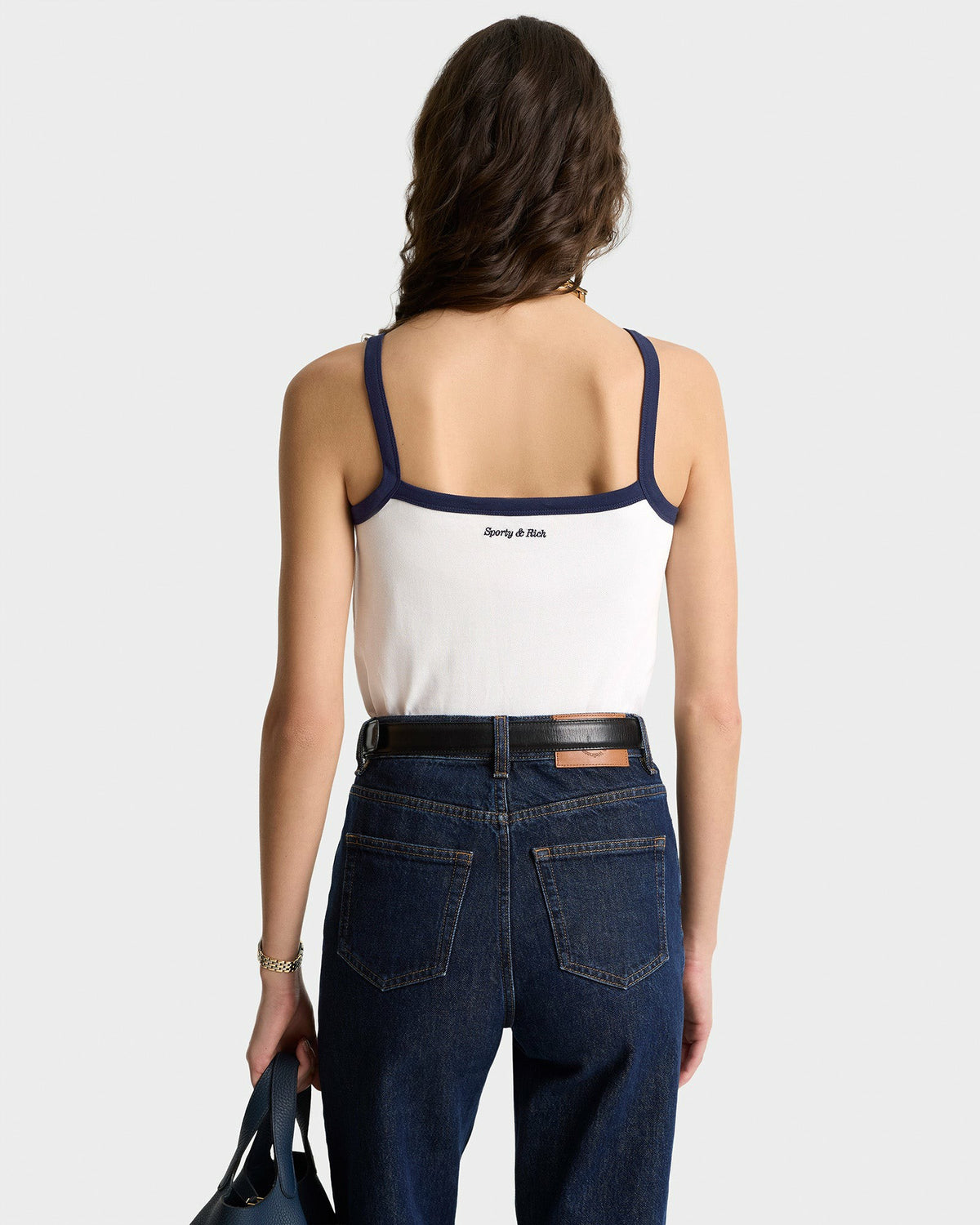 Sporty & Rich Eden Crest Embroidered Pique Tank - White/Navy
