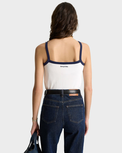 Sporty & Rich Eden Crest Embroidered Pique Tank - White/Navy