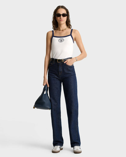 Sporty & Rich Eden Crest Embroidered Pique Tank - White/Navy