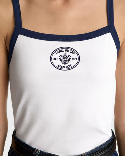 Sporty & Rich Eden Crest Embroidered Pique Tank - White/Navy