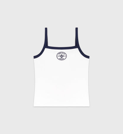 Sporty & Rich Eden Crest Embroidered Pique Tank - White/Navy