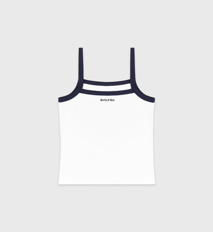 Sporty & Rich Eden Crest Embroidered Pique Tank - White/Navy